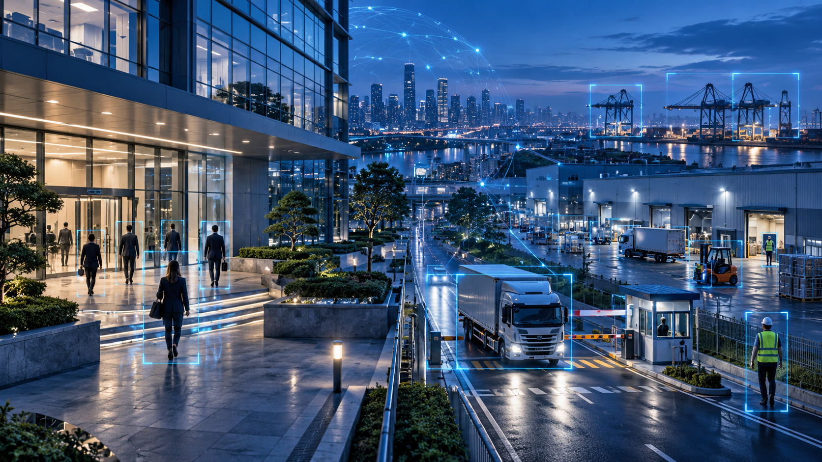Illustration of video AI analytics across building and industrial environments